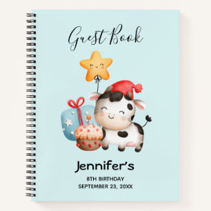 Smiling Cow Cute Adorable Birthday Guestbook Notebook