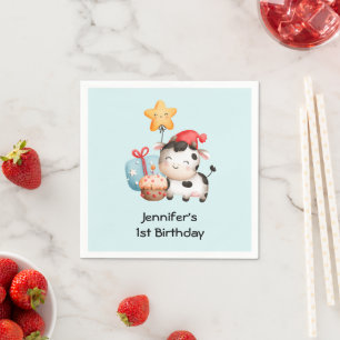 Smiling Cow Cute Adorable Birthday Napkin