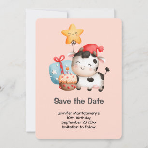 Smiling Cow Cute Adorable Birthday Save The Date