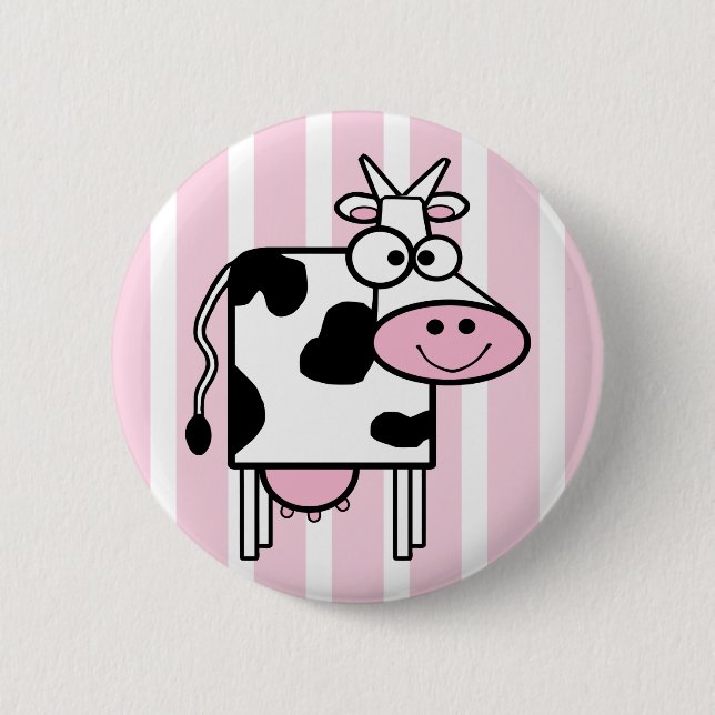 Smiling Cow Funny Animal Print 2 Inch Round Button (Front)