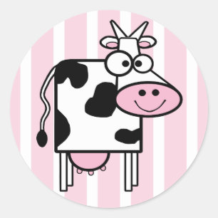 Smiling Cow Girly Animal Print Classic Round Sticker