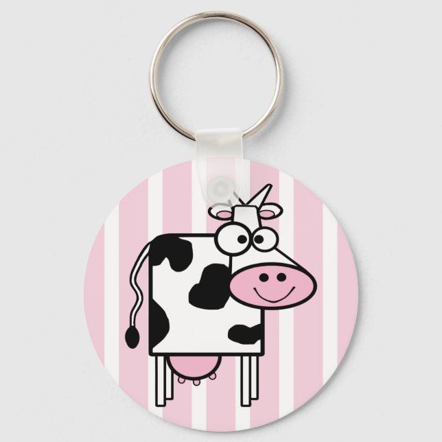 Smiling Cow Girly Animal Print Keychain (Front)