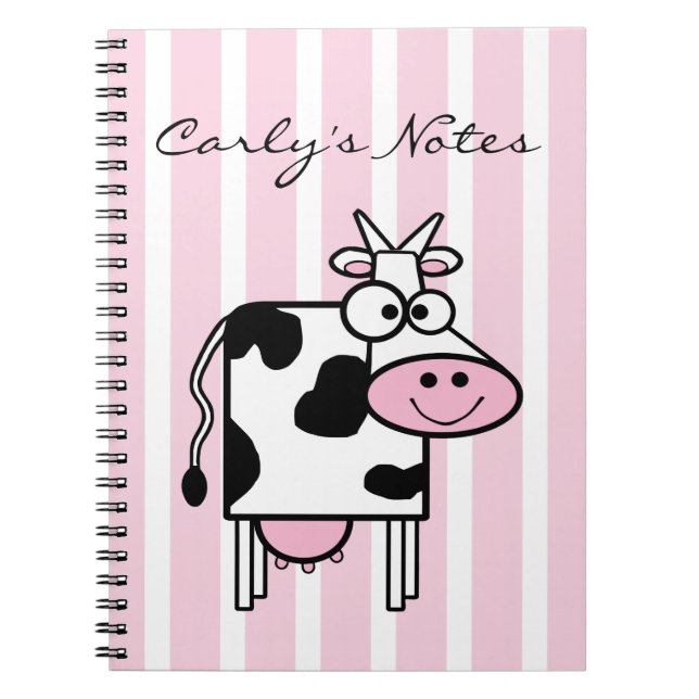 Smiling Cow Girly Animal Print Personalized Notebook (Front)