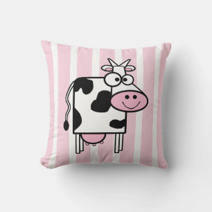 Smiling Cow Girly Animal Print Throw Pillow