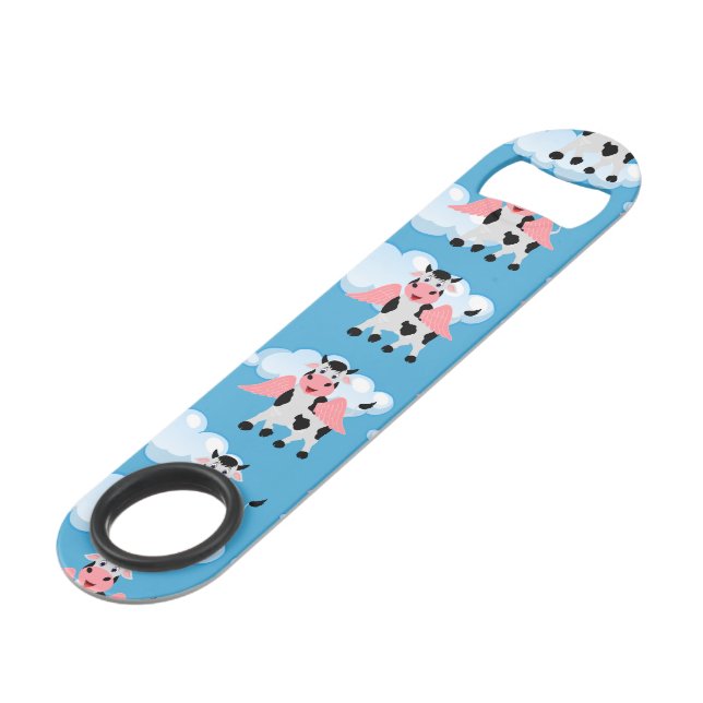 Smiling Cow Pink Wings Flying Animal Funny Cartoon Bar Key (Front Angled)