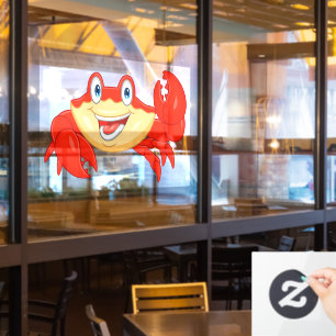 Smiling Crab Seafood Restaurant Cartoon Character Window Cling