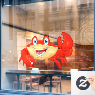 Smiling Crab Seafood Restaurant Cartoon Character Window Cling