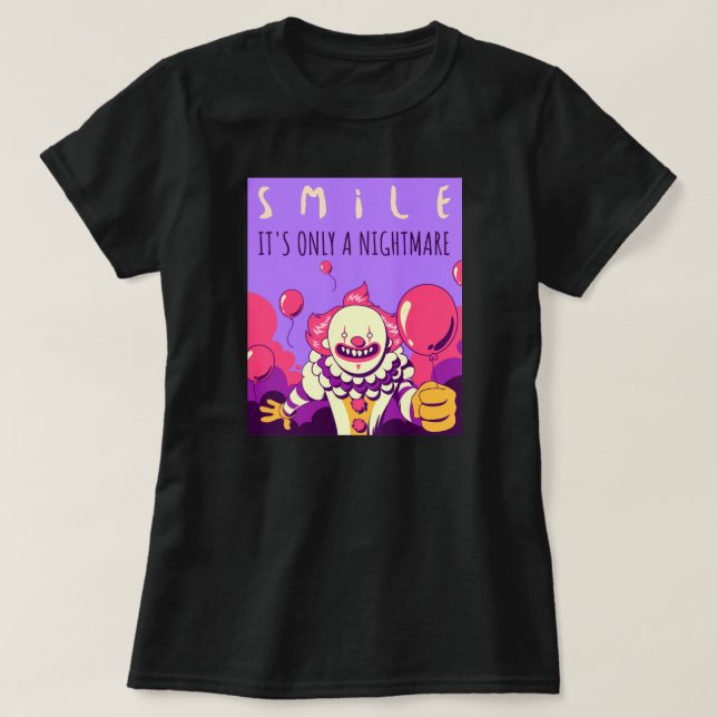 Smiling creepy scary clown nightmare halloween T-Shirt (Design Front)