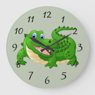 Smiling Crocodile Cartoon Large Clock