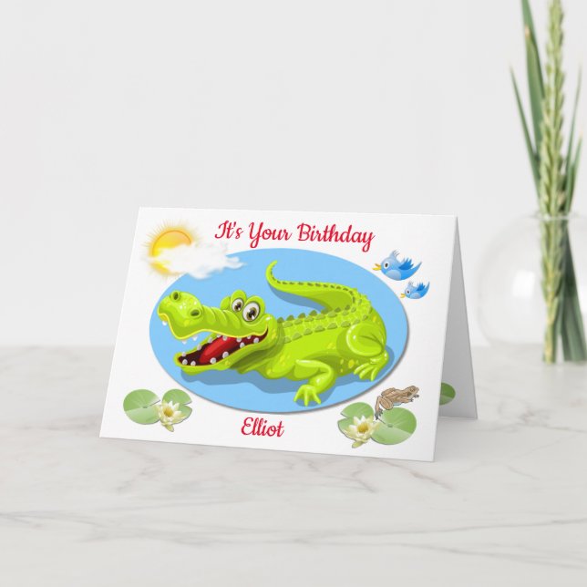 Smiling Crocodile child's age birthday card (Front)