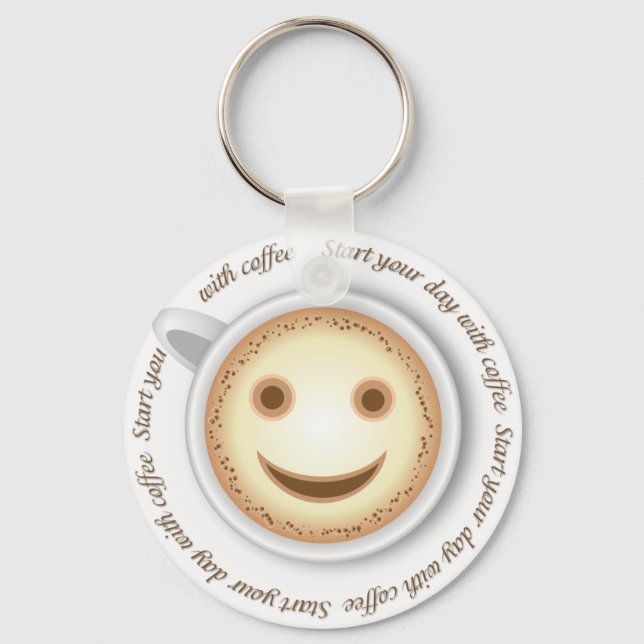 Smiling cup of coffee keychain (Front)