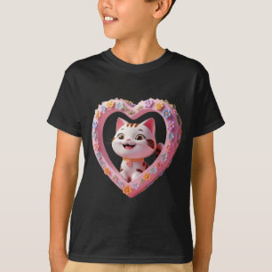 Smiling Cute cat with Heart Funny Unisex Design T-Shirt