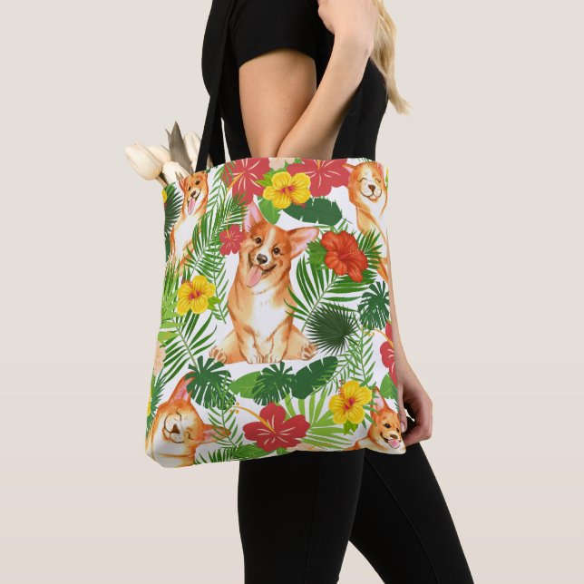 Smiling Cute Corgi Pattern Tote Bag (Close Up)
