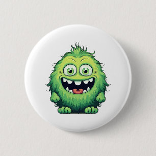 Smiling Cute Green Monster Cartoon 2 Inch Round Button