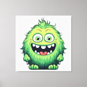 Smiling Cute Green Monster Cartoon Canvas Print