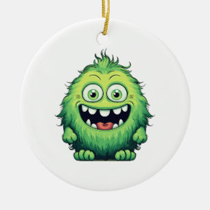 Smiling Cute Green Monster Cartoon Ceramic Ornament