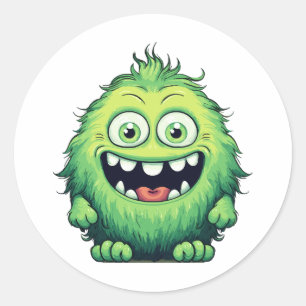 Smiling Cute Green Monster Cartoon Classic Round Sticker