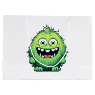 Smiling Cute Green Monster Cartoon Large Gift Bag