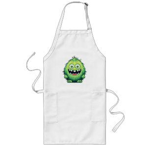 Smiling Cute Green Monster Cartoon Long Apron