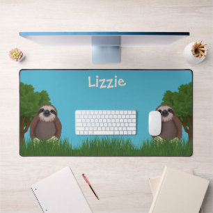 Smiling Cute Sloth Monogrammed Desk Mat