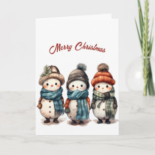 Smiling Cute Snowmen Illustration Christmas  Card