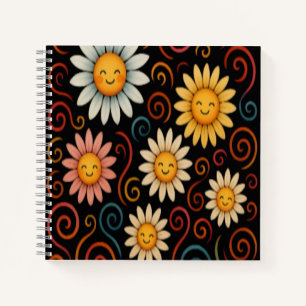 Smiling Daisies and Swirls Spiral Notebook
