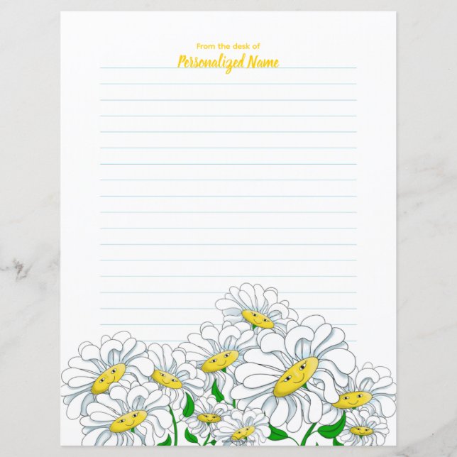 Smiling Daisy Dreams Lined Paper Sheet (Front)