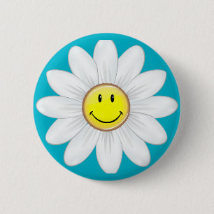 Smiling Daisy Flower 2 Inch Round Button