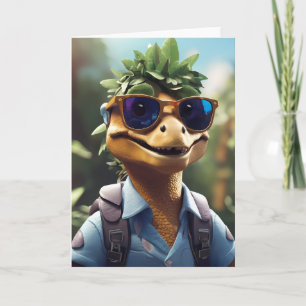 Smiling Dinosaur Hiker Outdoors Card