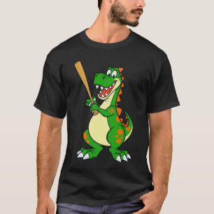 Smiling Dinosaur Playing Baseball T-Shirt