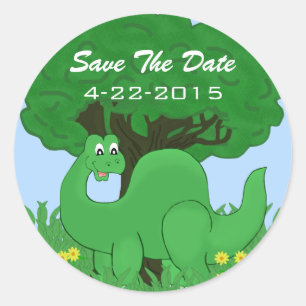 Smiling Dinosaur Save The Date Stickers