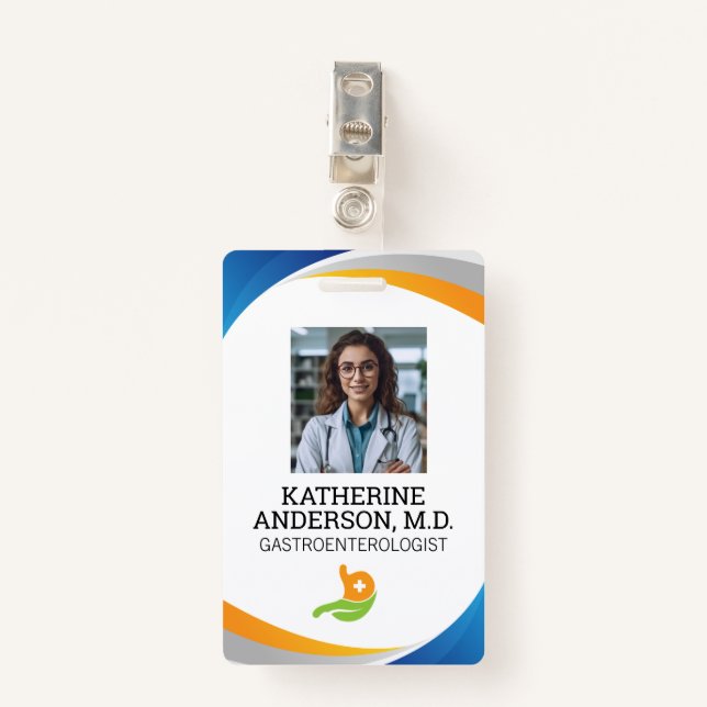 Smiling Doctor | Gastroenterologist Logo Badge (Front with Clip)