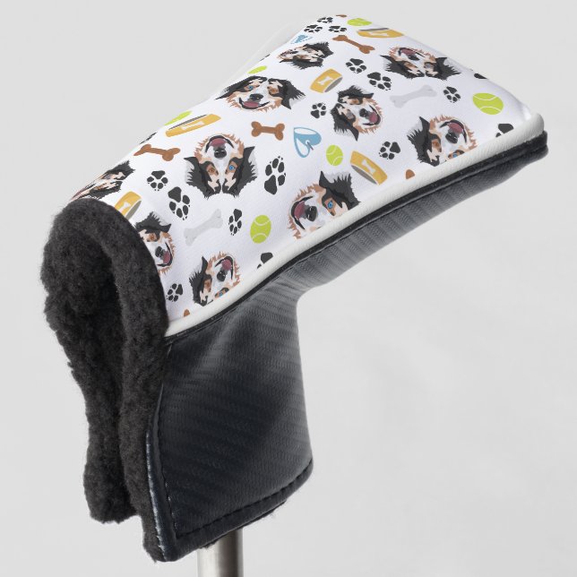 Smiling Dog Australian Shepherd Golf Head Cover (3/4 Front)