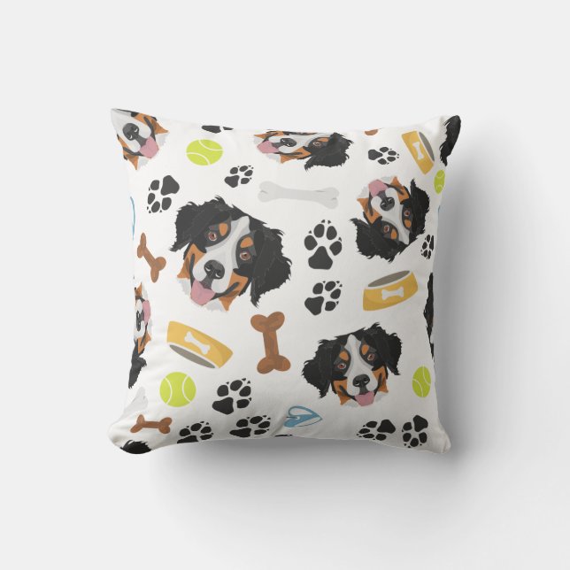 Smiling Dog Bernese Mountain Dog Throw Pillow (Front)