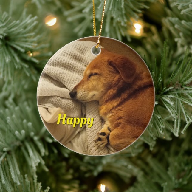 Smiling Dog Ceramic Ornament (Tree)
