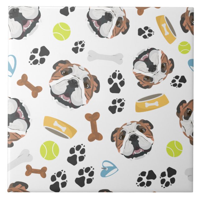 Smiling Dog English Bulldog Tile (Front)