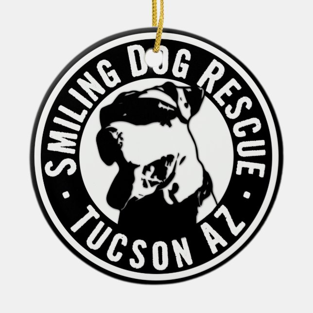 Smiling Dog Rescue Ceramic Ornament (Front)