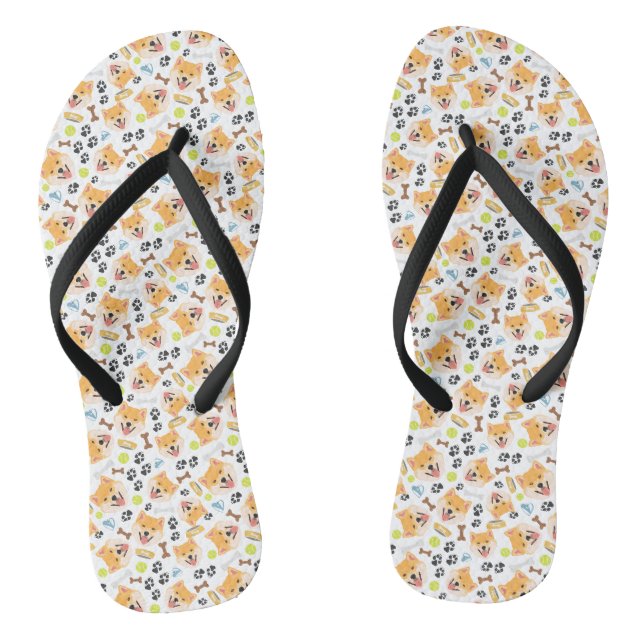 Smiling Dog Shiba Inu Flip Flops (Footbed)