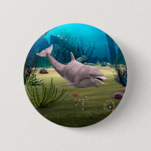Smiling Dolphin 2 Inch Round Button