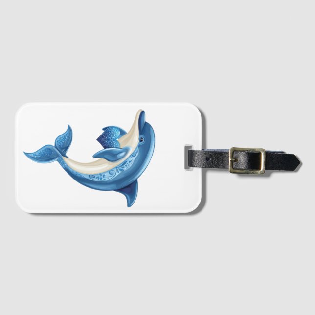 Smiling Dolphin Kids' T-Shirt Luggage Tag (Front Horizontal)