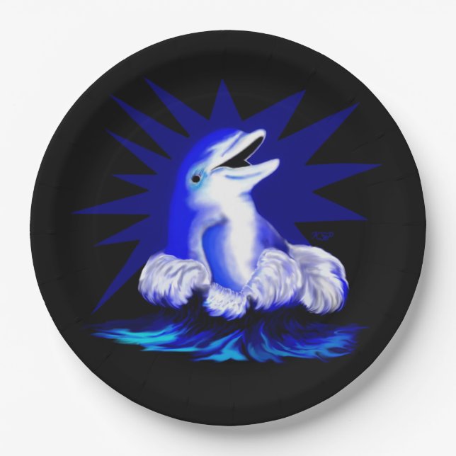 Smiling Dolphin Paper Plate (Front)