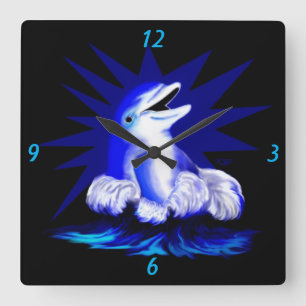 Smiling Dolphin Square Wall Clock