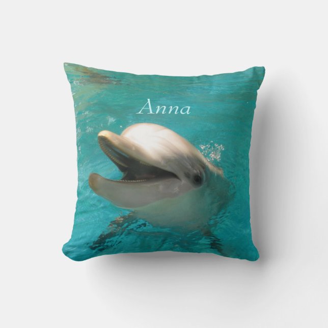 Smiling Dolphin Throw Pillow (Front)