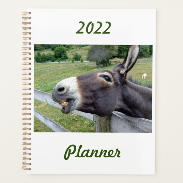 Smiling Donkey in a pasture customizable Planner (Front)