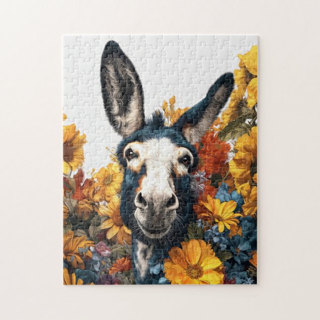 Smiling Donkey in Wildflower Garden Jigsaw Puzzle (Vertical)