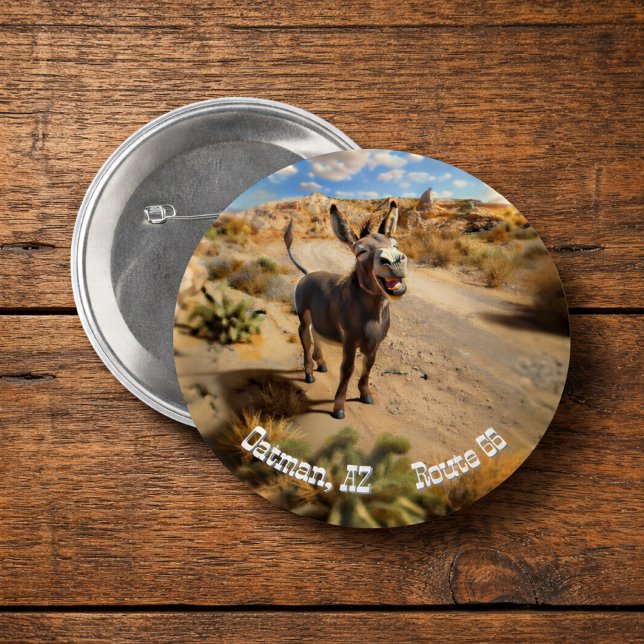 Smiling donkey, Oatman Arizona, Route 66 3 Inch Round Button (Creator Uploaded)