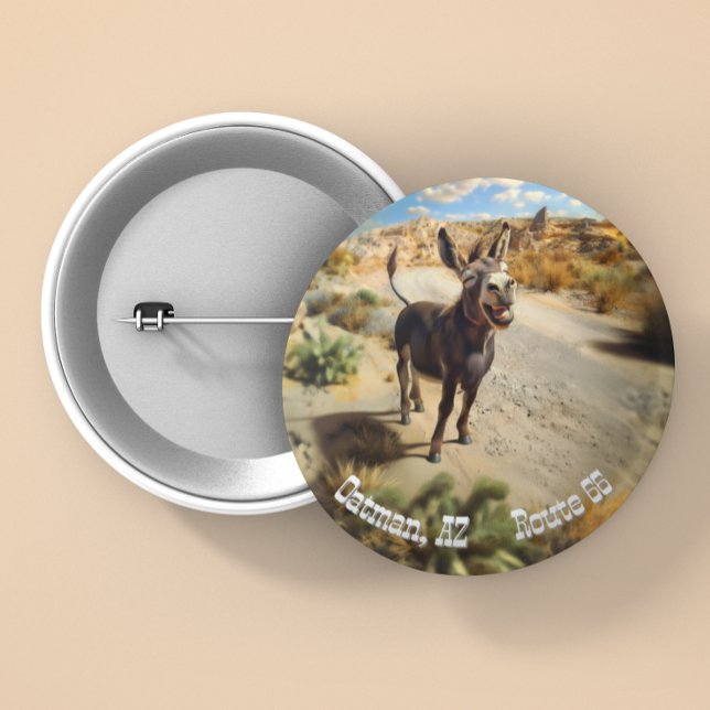 Smiling donkey, Oatman Arizona, Route 66 3 Inch Round Button (Creator Uploaded)