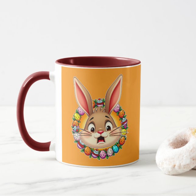 Smiling Easter Bunny – Floral Frame caneca Mug (With Donut)