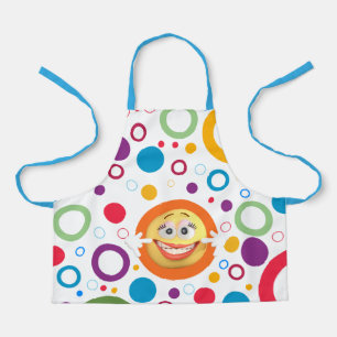 Smiling emoji and colorful circles apron