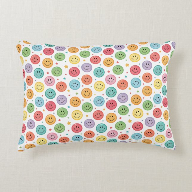 Smiling Emoji Pattern Accent Pillow (Front)